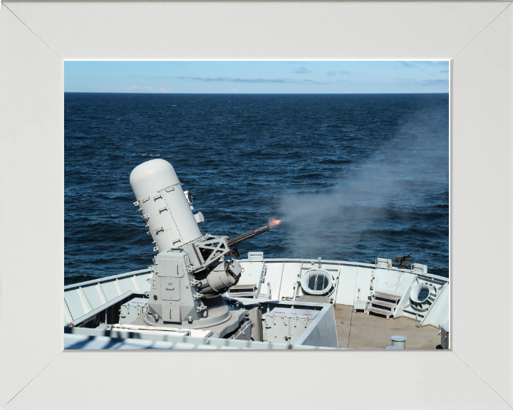 Phalanx Deck Gun Firing Photo Print - Royal Navy Hampshire Prints 10 x 8 White Frame No