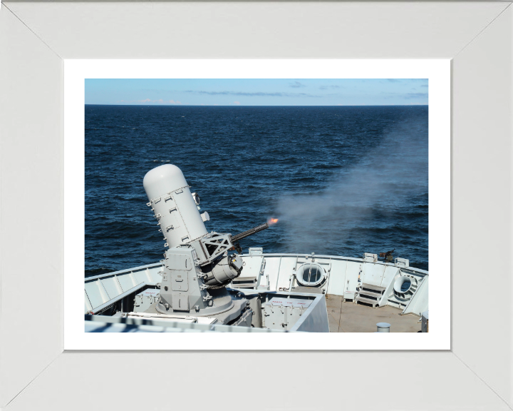 Phalanx Deck Gun Firing Photo Print - Royal Navy Hampshire Prints 10 x 8 White Frame Yes