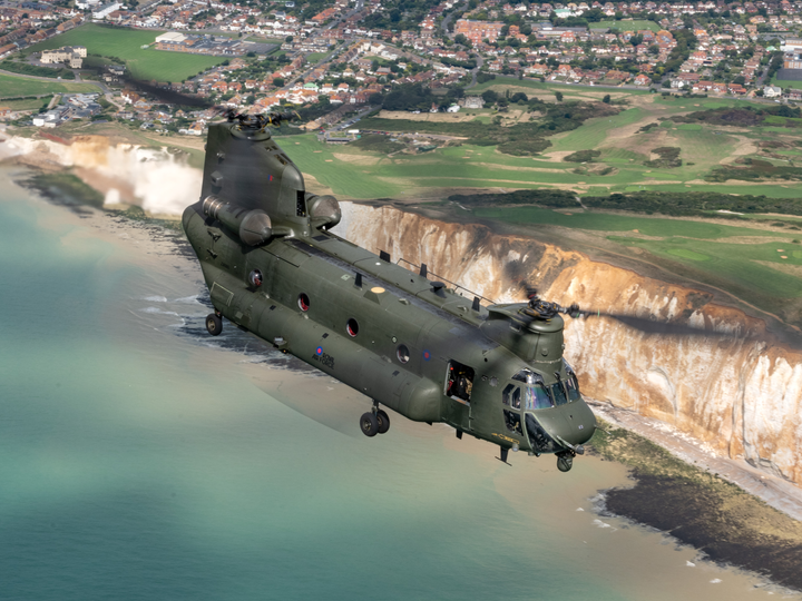 RAF Chinook Helicopter Over the English Coast Photo Print - Royal Air Force Aircraft Hampshire Prints 6 x 4 No Frame No