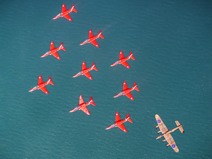 RAF Red Arrows and Lancaster Bomber Photo Print - Royal Air Force Aircraft Hampshire Prints 6 x 4 No Frame No