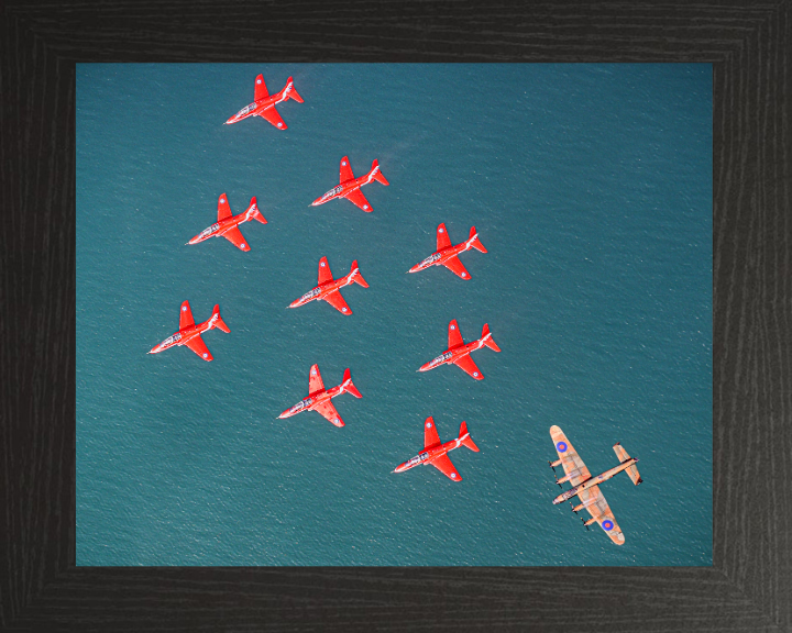 RAF Red Arrows and Lancaster Bomber Photo Print - Royal Air Force Aircraft Hampshire Prints 10 x 8 Black Frame No