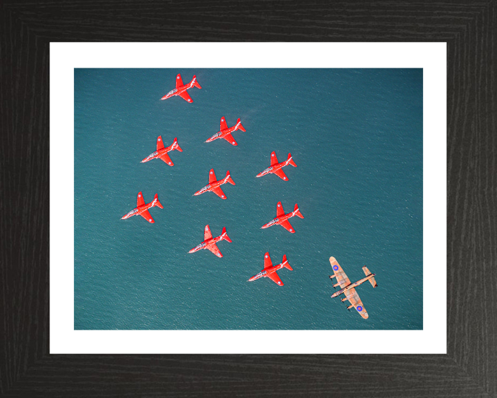 RAF Red Arrows and Lancaster Bomber Photo Print - Royal Air Force Aircraft Hampshire Prints 10 x 8 Black Frame Yes