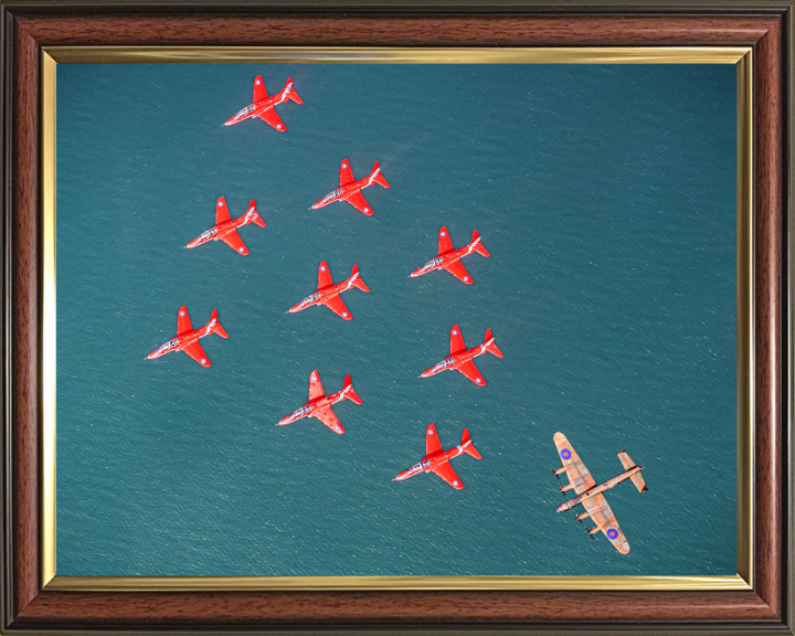 RAF Red Arrows and Lancaster Bomber Photo Print - Royal Air Force Aircraft Hampshire Prints 10 x 8 Classic Frame No