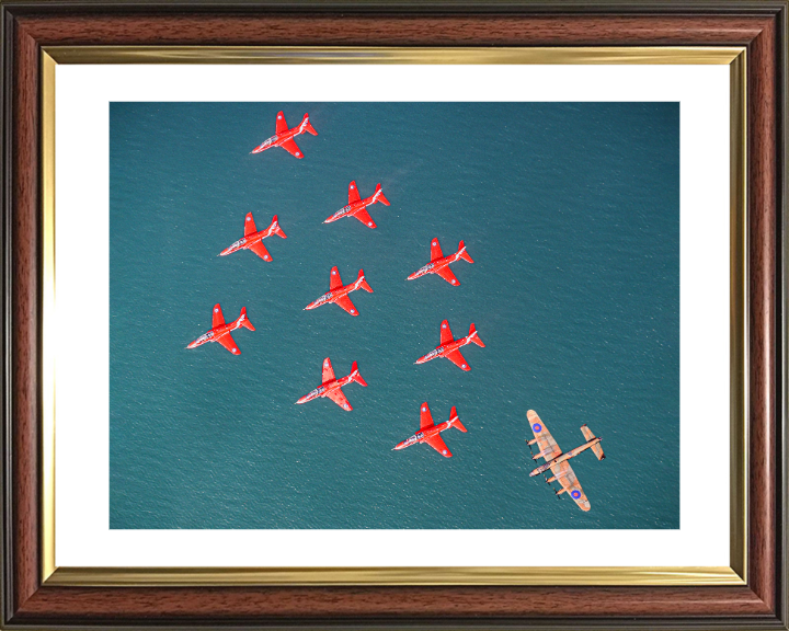 RAF Red Arrows and Lancaster Bomber Photo Print - Royal Air Force Aircraft Hampshire Prints 10 x 8 Classic Frame Yes