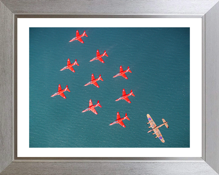 RAF Red Arrows and Lancaster Bomber Photo Print - Royal Air Force Aircraft Hampshire Prints 10 x 8 Silver Frame Yes