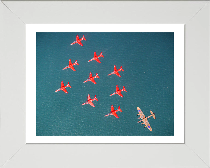 RAF Red Arrows and Lancaster Bomber Photo Print - Royal Air Force Aircraft Hampshire Prints 10 x 8 White Frame Yes