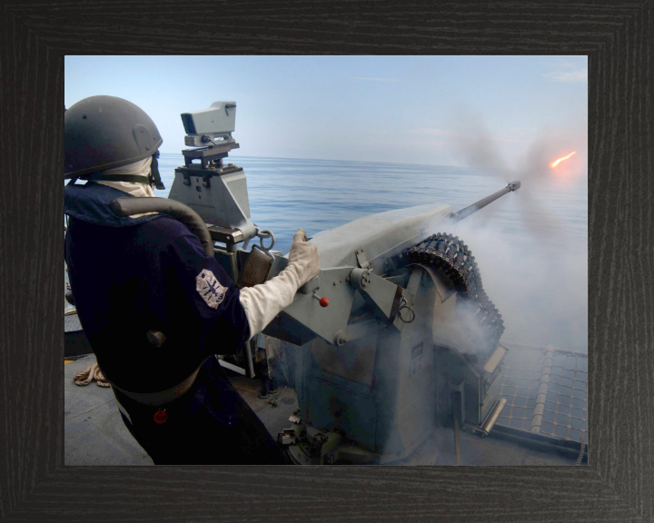 Gunner Firing a 20mm weapon Photo Print - Royal Navy Hampshire Prints 10 x 8 Black Frame No