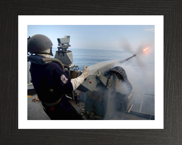 Gunner Firing a 20mm weapon Photo Print - Royal Navy Hampshire Prints 10 x 8 Black Frame Yes