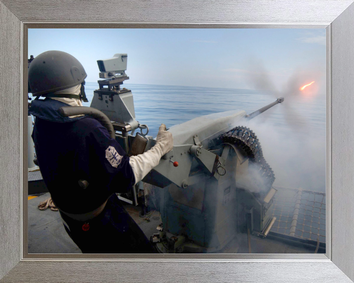 Gunner Firing a 20mm weapon Photo Print - Royal Navy Hampshire Prints 10 x 8 Silver Frame No