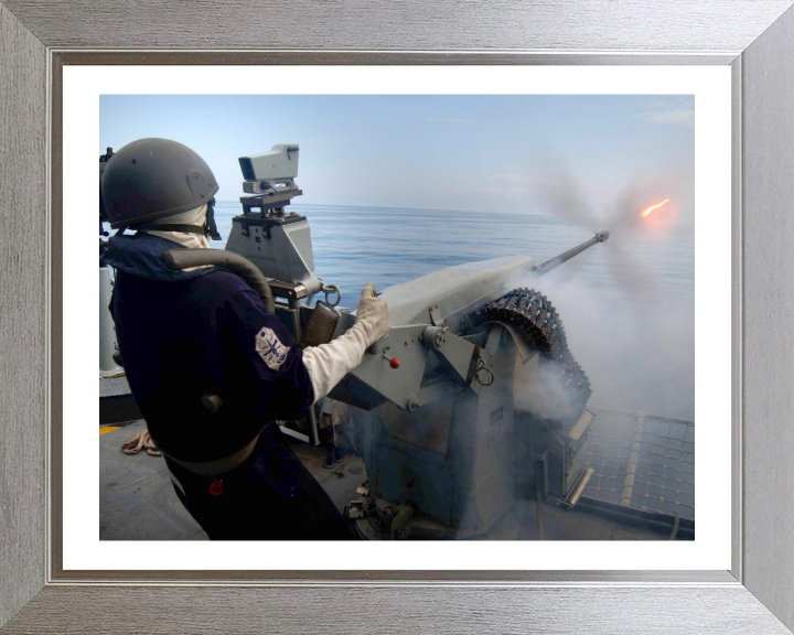 Gunner Firing a 20mm weapon Photo Print - Royal Navy Hampshire Prints 10 x 8 Silver Frame Yes