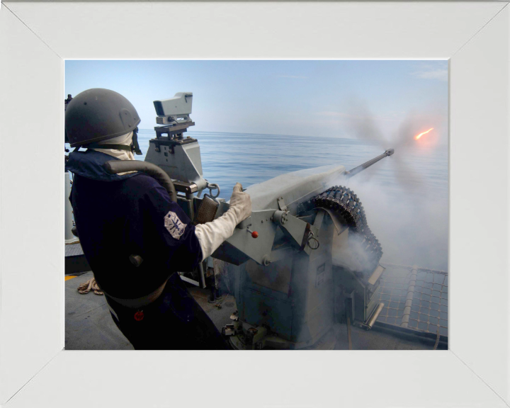 Gunner Firing a 20mm weapon Photo Print - Royal Navy Hampshire Prints 10 x 8 White Frame No