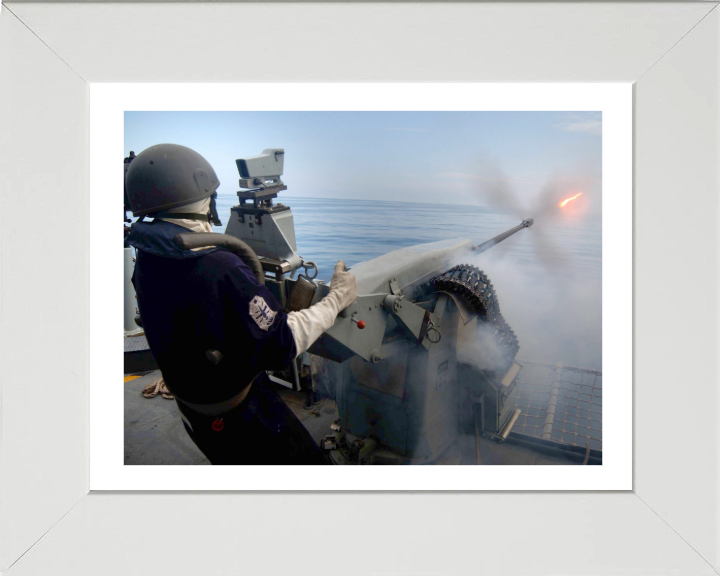 Gunner Firing a 20mm weapon Photo Print - Royal Navy Hampshire Prints 10 x 8 White Frame Yes