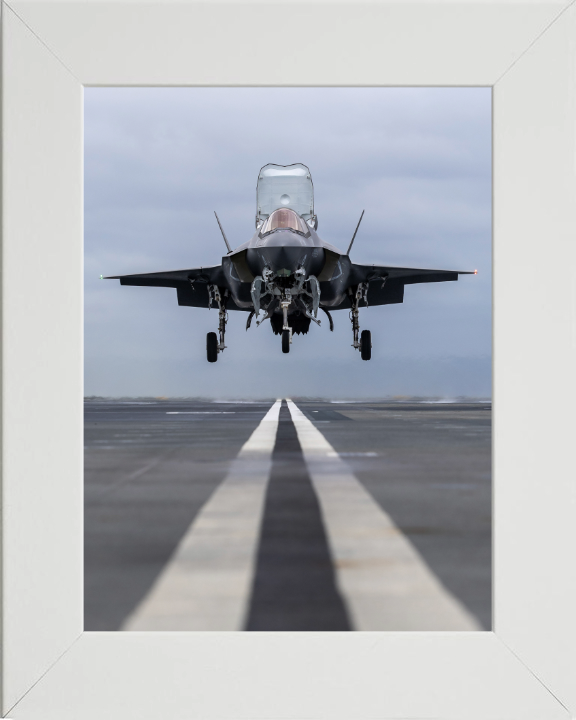 F-35B Jet Landing on a Flight Deck Photo Print - Royal Navy Aircraft Hampshire Prints 10 x 8 White Frame No