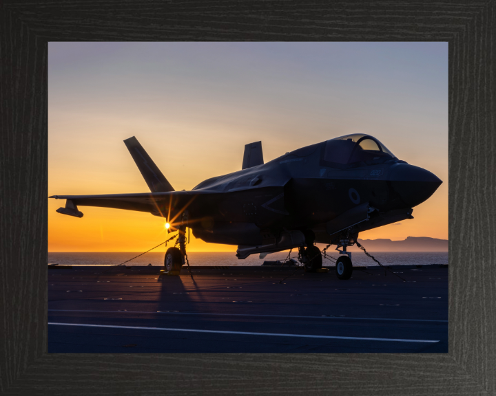 F-35B Jet at Sunset Photo Print - Royal Navy Aircraft Hampshire Prints 10 x 8 Black Frame No