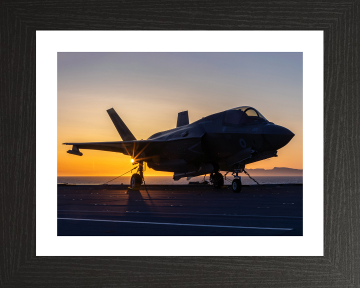 F-35B Jet at Sunset Photo Print - Royal Navy Aircraft Hampshire Prints 10 x 8 Black Frame Yes