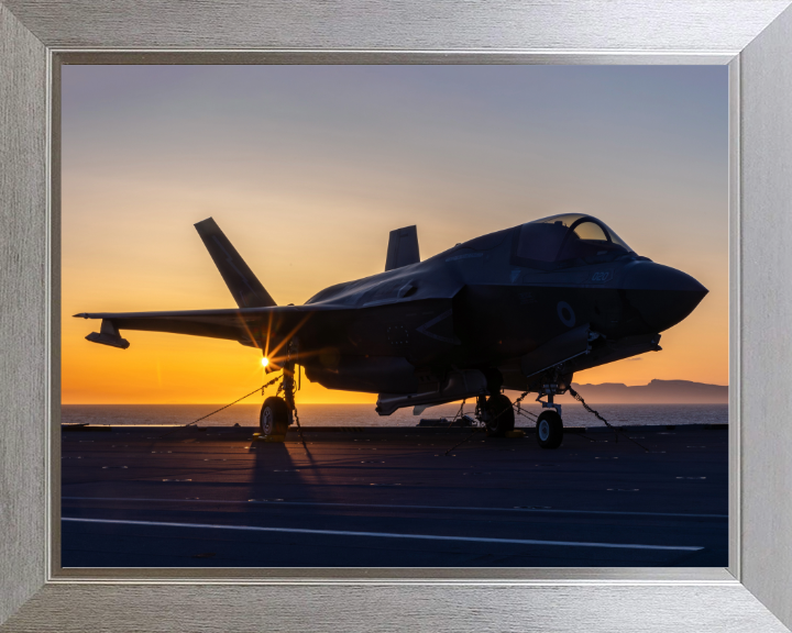 F-35B Jet at Sunset Photo Print - Royal Navy Aircraft Hampshire Prints 10 x 8 Silver Frame No