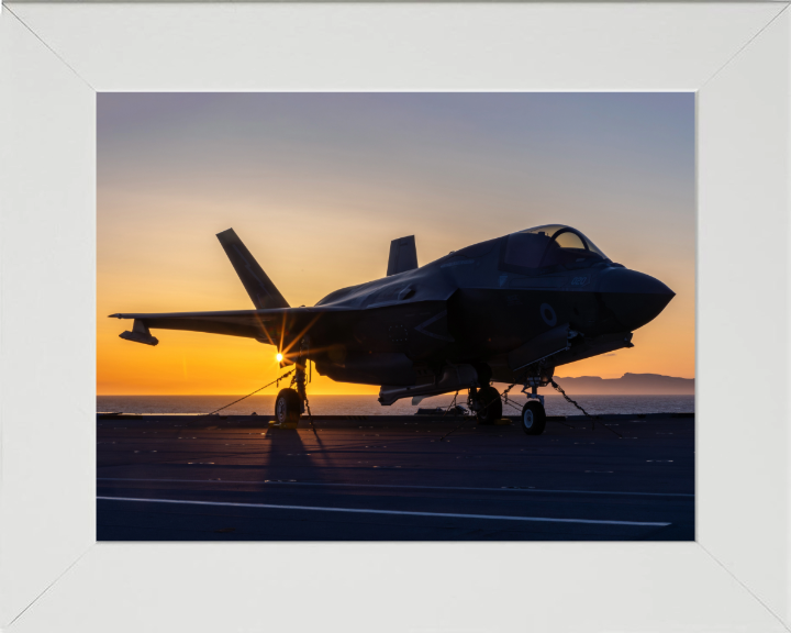 F-35B Jet at Sunset Photo Print - Royal Navy Aircraft Hampshire Prints 10 x 8 White Frame No
