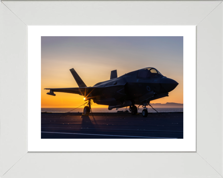 F-35B Jet at Sunset Photo Print - Royal Navy Aircraft Hampshire Prints 10 x 8 White Frame Yes