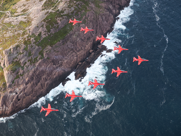 RAF Red Arrows over Newfoundland Photo Print - Royal Air Force Aircraft Hampshire Prints 6 x 4 No Frame No