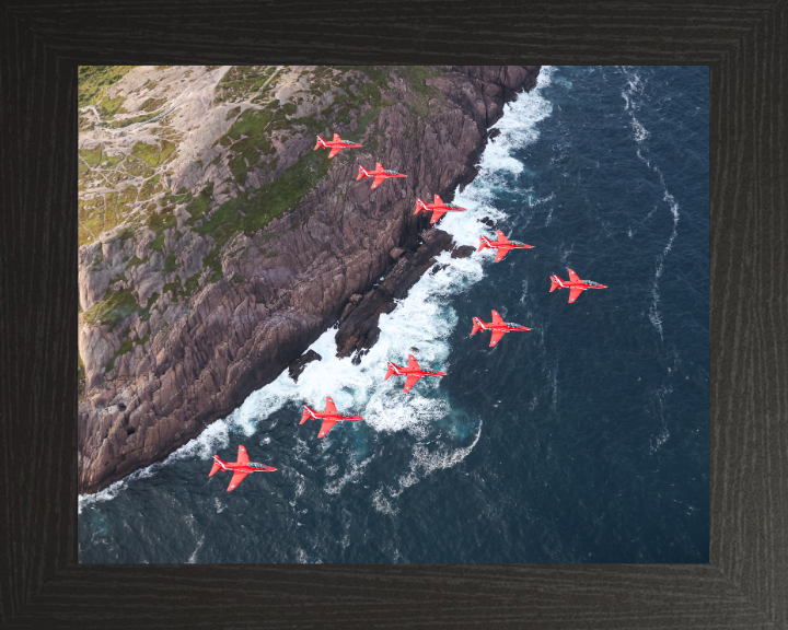 RAF Red Arrows over Newfoundland Photo Print - Royal Air Force Aircraft Hampshire Prints 10 x 8 Black Frame No