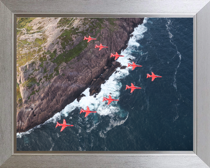RAF Red Arrows over Newfoundland Photo Print - Royal Air Force Aircraft Hampshire Prints 10 x 8 Silver Frame No