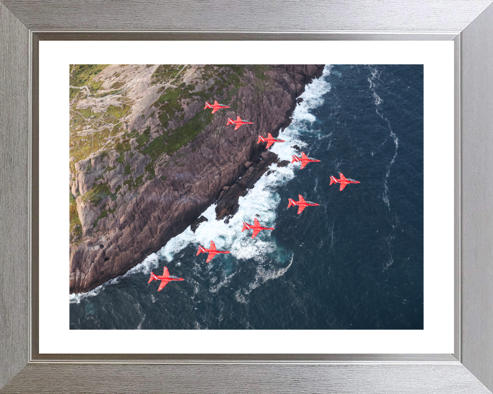 RAF Red Arrows over Newfoundland Photo Print - Royal Air Force Aircraft Hampshire Prints 10 x 8 Silver Frame Yes