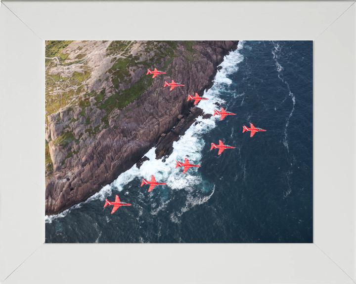 RAF Red Arrows over Newfoundland Photo Print - Royal Air Force Aircraft Hampshire Prints 10 x 8 White Frame No
