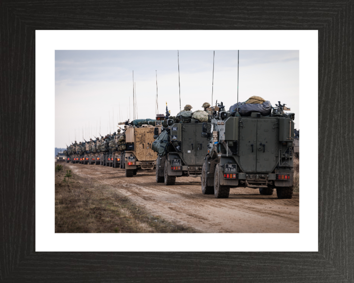 Line of British Foxhound vehicles Photo Print - British Army Vehicle Hampshire Prints 10 x 8 Black Frame Yes