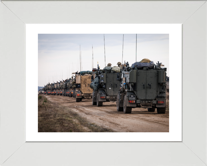 Line of British Foxhound vehicles Photo Print - British Army Vehicle Hampshire Prints 10 x 8 White Frame Yes