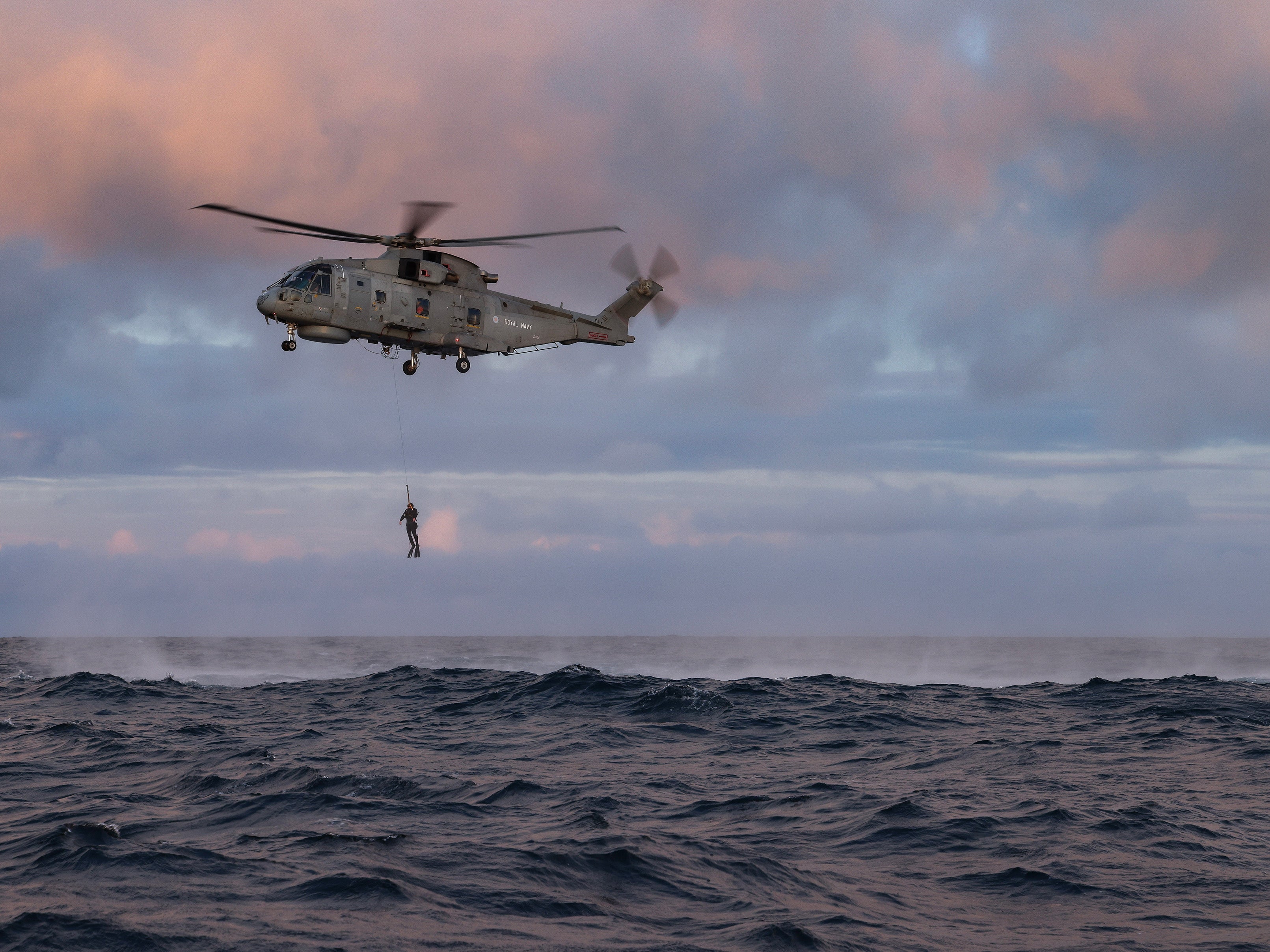 Royal Navy Merlin Mk 2 Helicopter Winching at sea Photo Print Wall Art ...