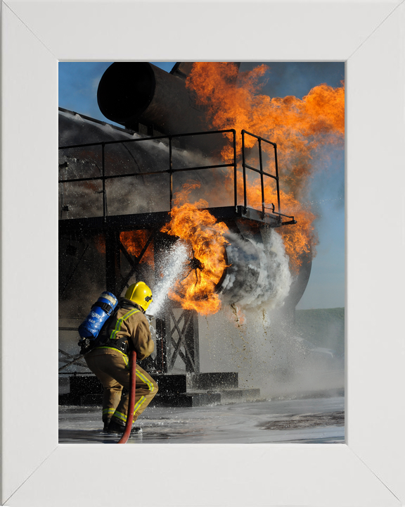 RAF Firefighter Tackling Flames Manston c2010