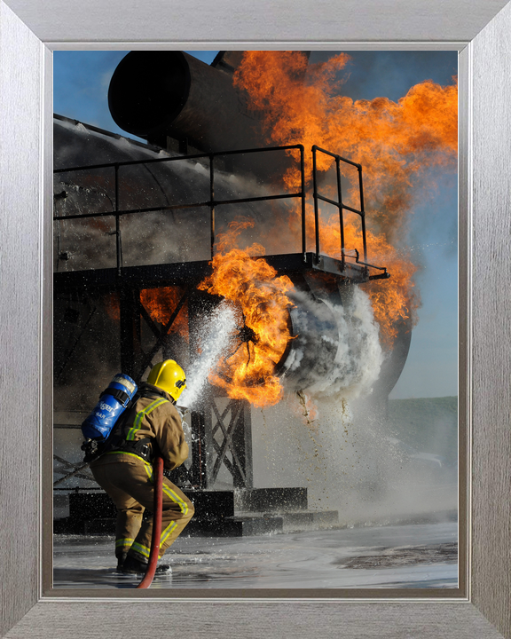 RAF Firefighter Tackling Flames Manston c2010