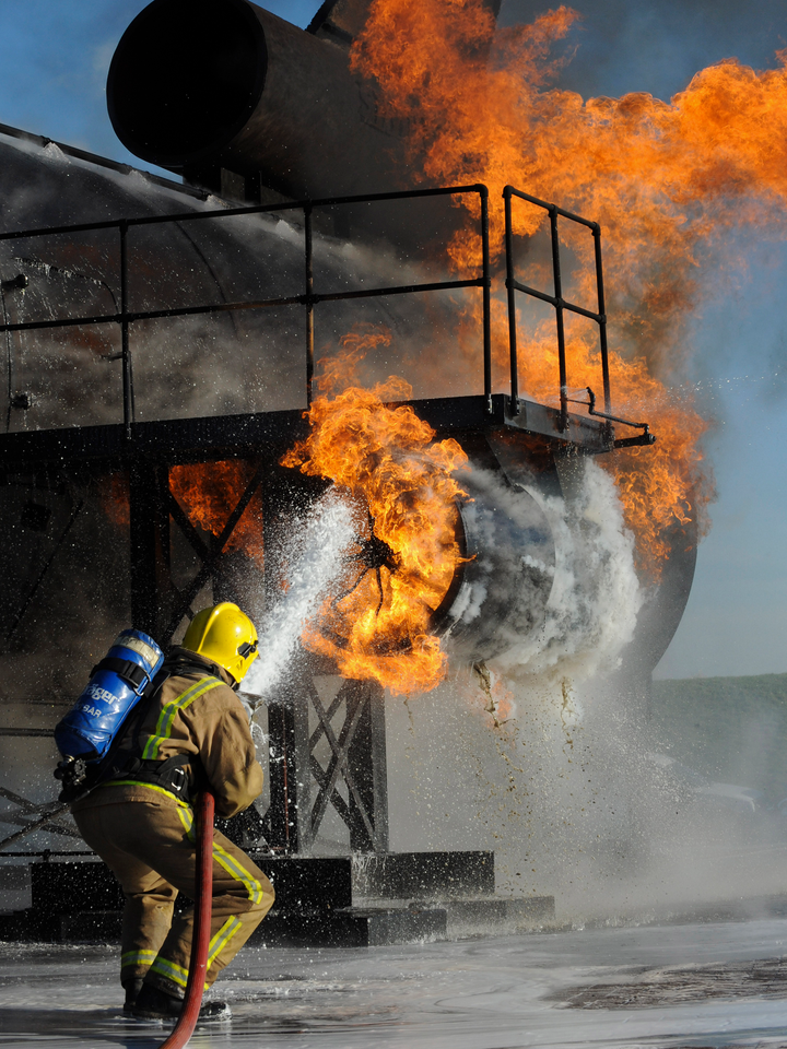RAF Firefighter Tackling Flames Manston c2010