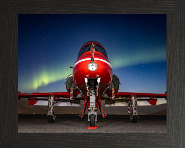 RAF Hawk T1 aircraft and Northern Lights Photo Print - Royal Air Force Aircraft Hampshire Prints 10 x 8 Black Frame No