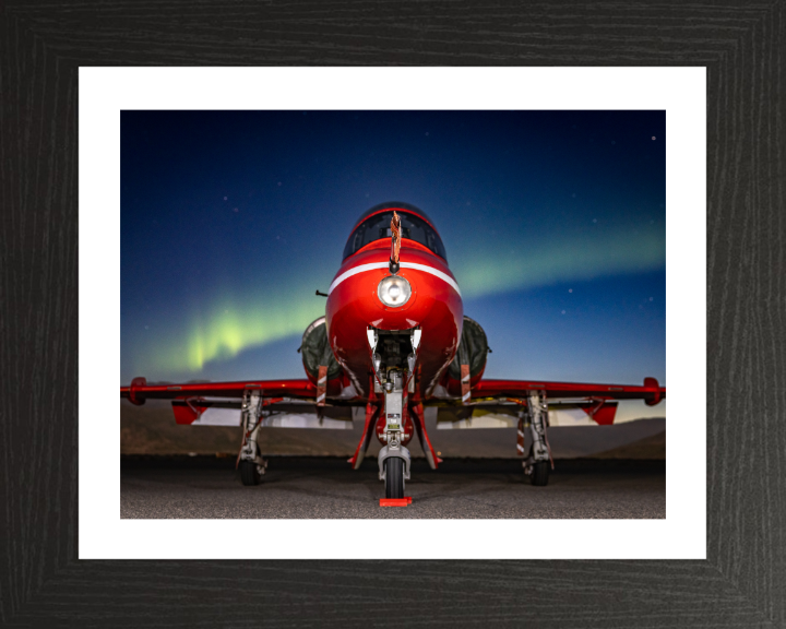 RAF Hawk T1 aircraft and Northern Lights Photo Print - Royal Air Force Aircraft Hampshire Prints 10 x 8 Black Frame Yes