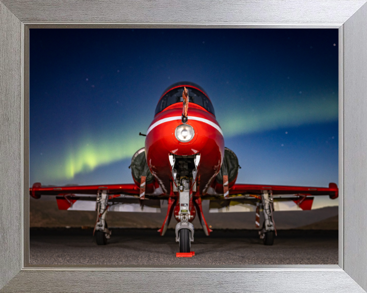 RAF Hawk T1 aircraft and Northern Lights Photo Print - Royal Air Force Aircraft Hampshire Prints 10 x 8 Silver Frame No