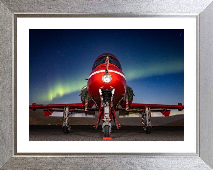 RAF Hawk T1 aircraft and Northern Lights Photo Print - Royal Air Force Aircraft Hampshire Prints 10 x 8 Silver Frame Yes
