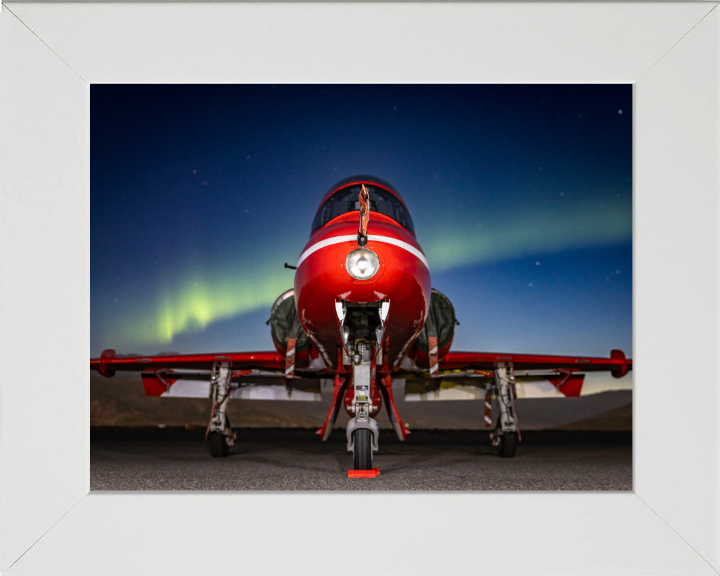 RAF Hawk T1 aircraft and Northern Lights Photo Print - Royal Air Force Aircraft Hampshire Prints 10 x 8 White Frame No