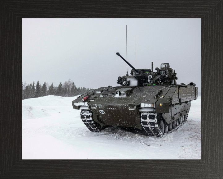 AJAX Armoured Fighting Vehicle in the snow Photo Print - British Army Vehicle Hampshire Prints 10 x 8 Black Frame No