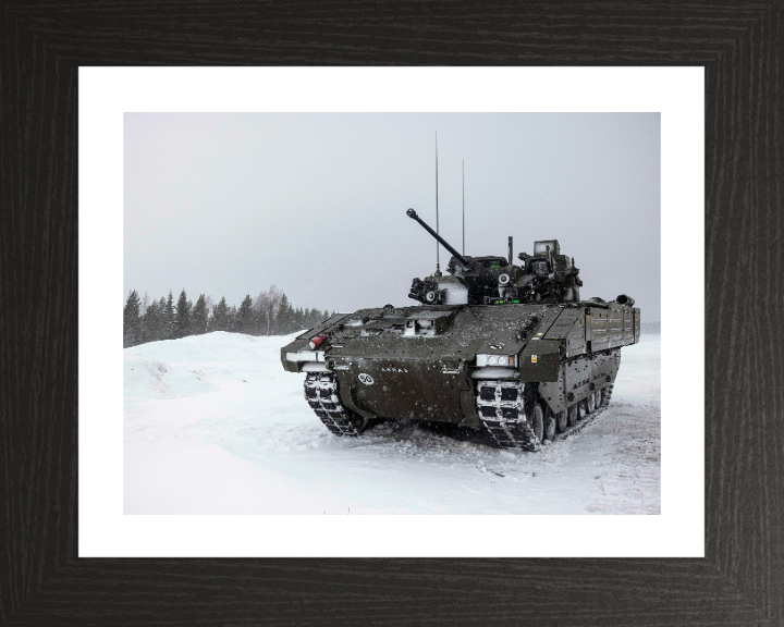 AJAX Armoured Fighting Vehicle in the snow Photo Print - British Army Vehicle Hampshire Prints 10 x 8 Black Frame Yes