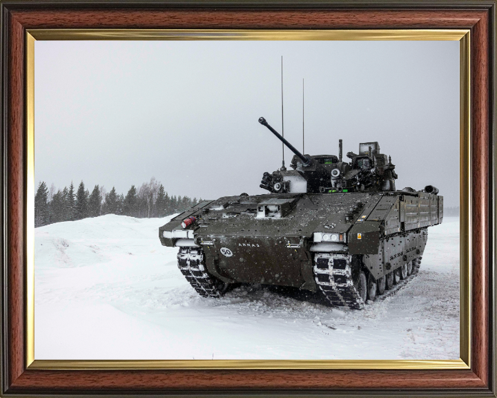 AJAX Armoured Fighting Vehicle in the snow Photo Print - British Army Vehicle Hampshire Prints 10 x 8 Classic Frame No