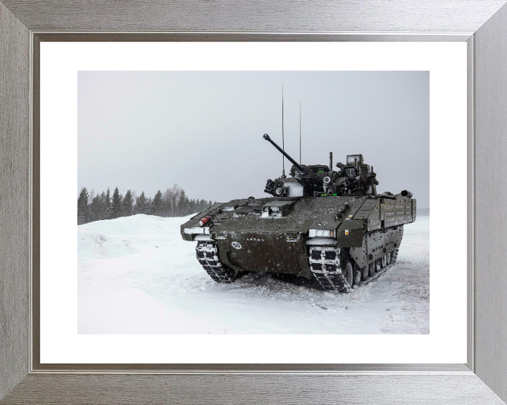 AJAX Armoured Fighting Vehicle in the snow Photo Print - British Army Vehicle Hampshire Prints 10 x 8 Silver Frame Yes