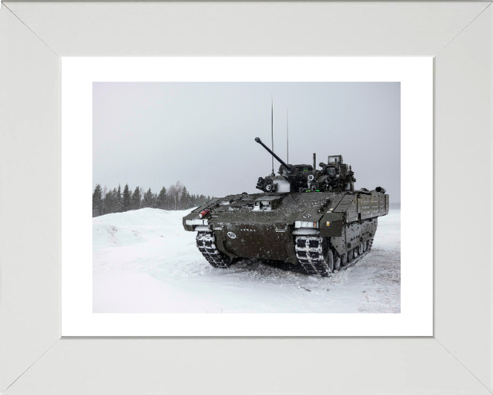 AJAX Armoured Fighting Vehicle in the snow Photo Print - British Army Vehicle Hampshire Prints 10 x 8 White Frame Yes