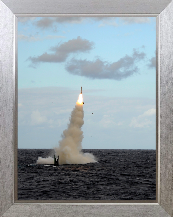 Astute Class Submarine Fires a Tomahawk missile Photo Print - Royal Navy Hampshire Prints 10 x 8 Silver Frame No