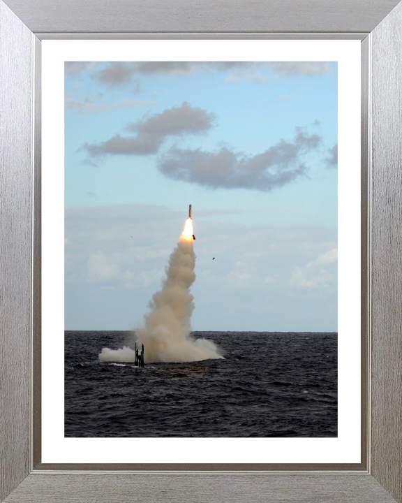 Astute Class Submarine Fires a Tomahawk missile Photo Print - Royal Navy Hampshire Prints 10 x 8 Silver Frame Yes