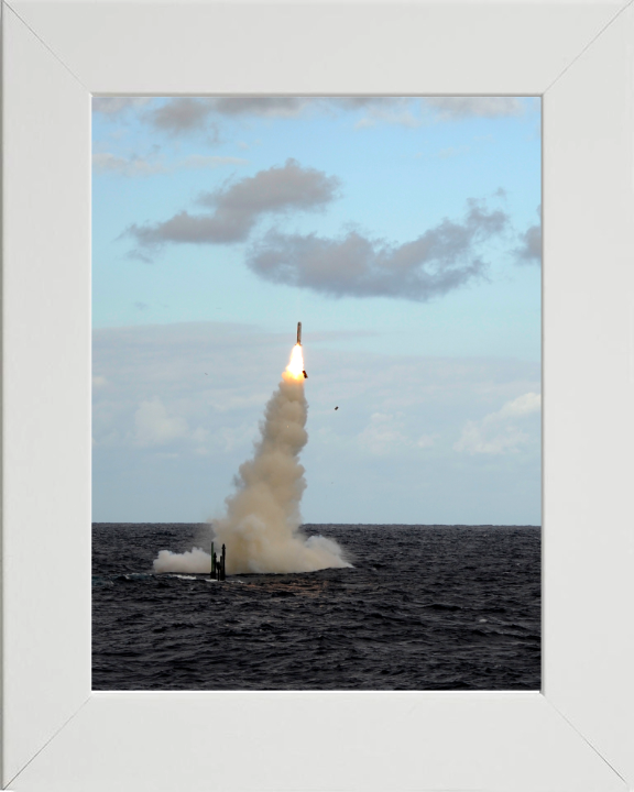 Astute Class Submarine Fires a Tomahawk missile Photo Print - Royal Navy Hampshire Prints 10 x 8 White Frame No