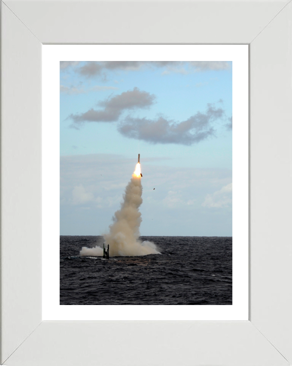 Astute Class Submarine Fires a Tomahawk missile Photo Print - Royal Navy Hampshire Prints 10 x 8 White Frame Yes