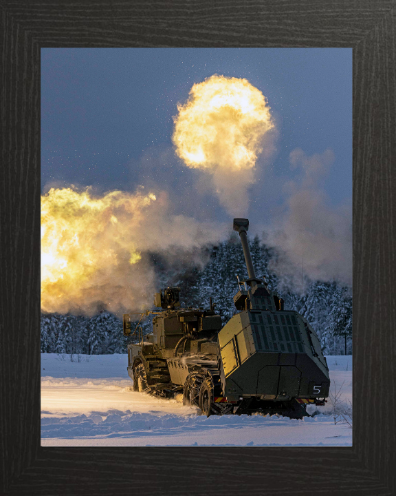 Archer artillery 155mm gun firing Photo Print - British Army Vehicle Hampshire Prints 10 x 8 Black Frame No