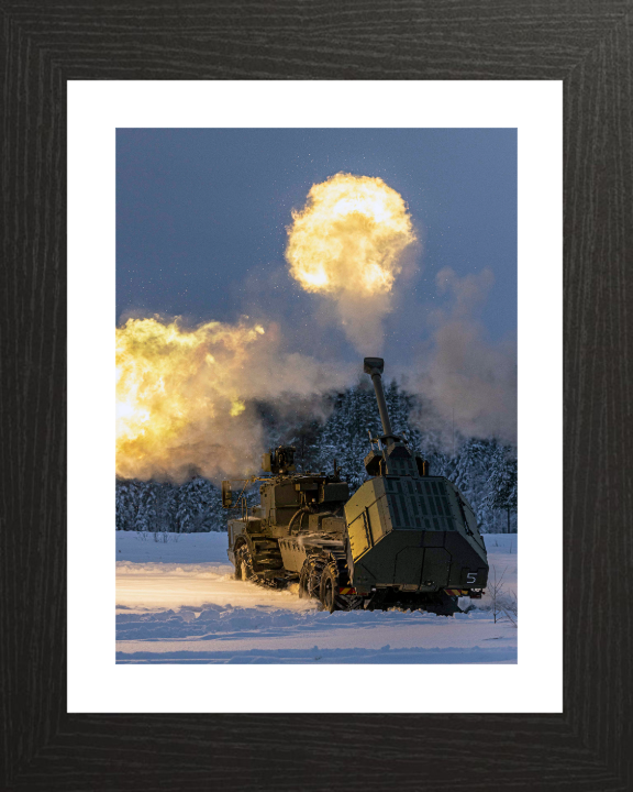 Archer artillery 155mm gun firing Photo Print - British Army Vehicle Hampshire Prints 10 x 8 Black Frame Yes