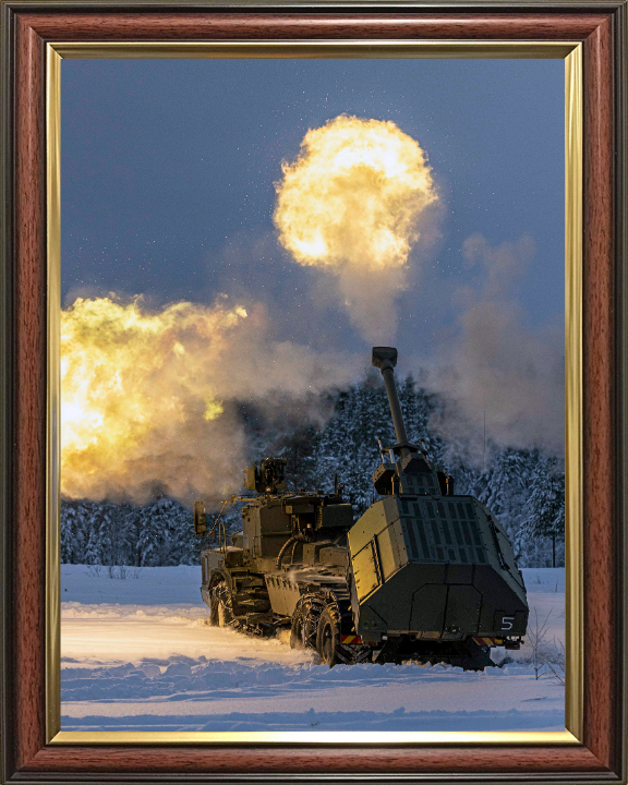 Archer artillery 155mm gun firing Photo Print - British Army Vehicle Hampshire Prints 10 x 8 Classic Frame No